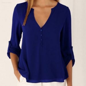 Women Casual Sexy V Neck Button Slim Waist Long Sleeves