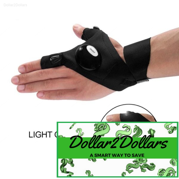 Fingerless Glove Flashlight For Auto Repair, Camping, Hiking, Fishing.